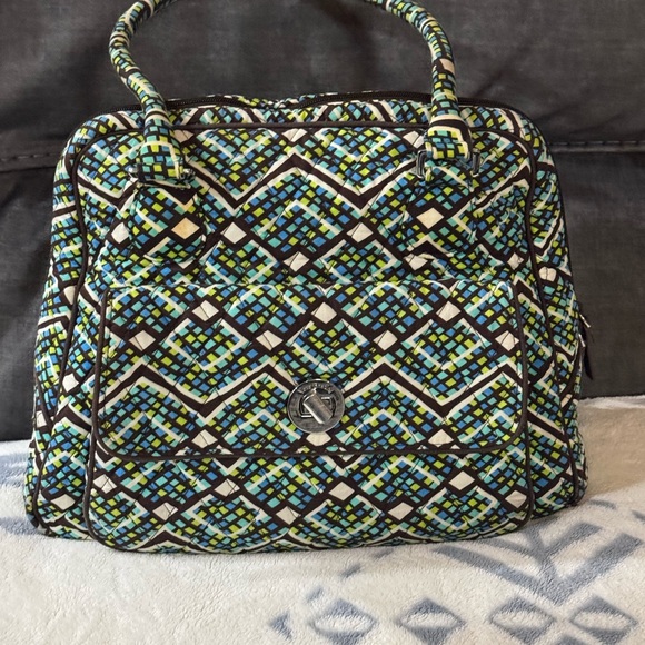 Vera Bradley Handbags - Vera Bradley Geometric Blue and Green Backpack great condition